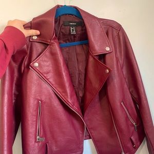 Forever 21 burgundy faux leather jacket with sliver hardware Size Medium
